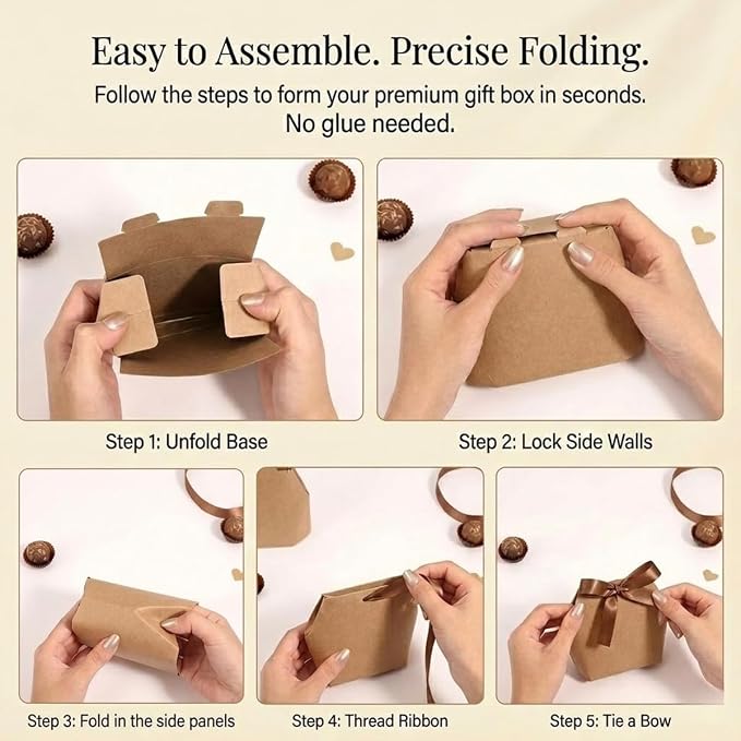 Rowcay Small Gift Boxes with Ribbons, 16 Pack Kraft Foldable Empty Gift Boxes for Wedding Party Favors, Cookies, Candy, Jewelry, Small Presents, Gift Packaging and Favor Displays