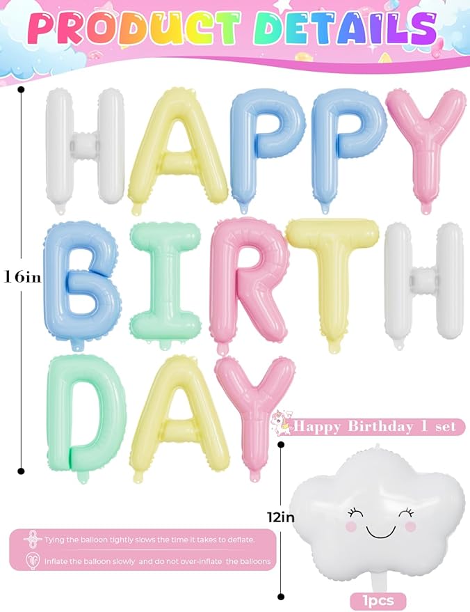 Pastel Birthday Decorations, Pastel Balloons with Happy Birthday Balloon Banner, Macaron Balloons,Cloud Latex Balloon for Women Girls Boys Party Supplies(84Pcs)