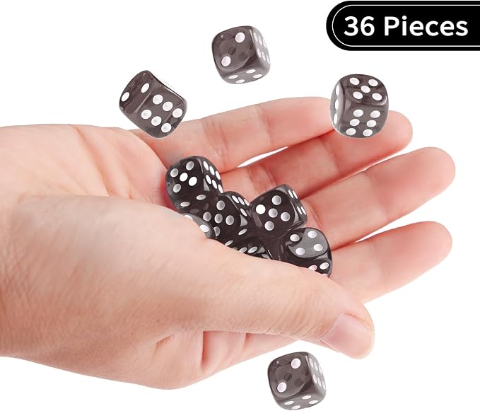 36 of Pack 12MM 6 Sided MINI Dice Set,Translucent Colors Game Dice Set, 6 Sided Standard Colored Dices for Tenzi, Farkle, Yahtzee, Bunco or Teaching Math, with Portable Plastic Box(Gray)