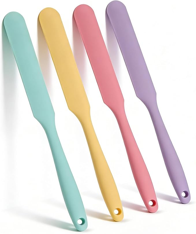 4 Pcs Silicone Jar Spatula Set, Sourdough Scraper, Spatulas for Bottles | Long Handle, Food-Grade Silicone, Mini Spatula for Containers, Baking, Cake Cream, Containers, Bottles, Dishwasher Safe