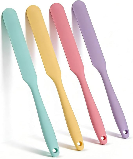 4 Pcs Silicone Jar Spatula Set, Sourdough Scraper, Spatulas for Bottles | Long Handle, Food-Grade Silicone, Mini Spatula for Containers, Baking, Cake Cream, Containers, Bottles, Dishwasher Safe