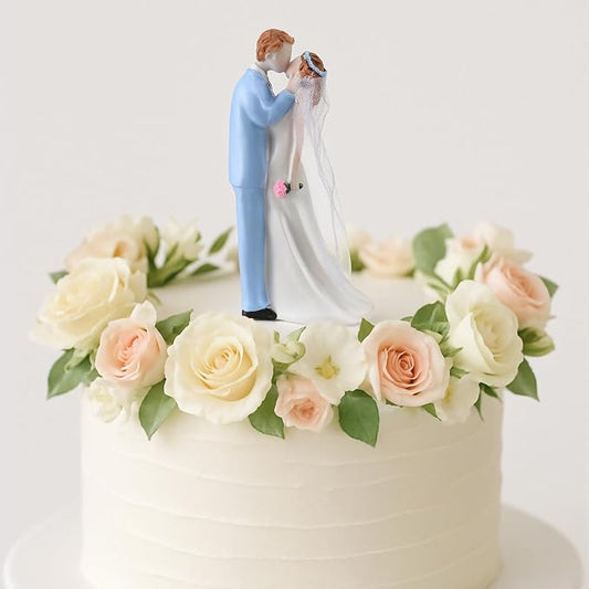 Remerry 4.5" Wedding Bride and Groom Cake Topper Vintage Elegant Wedding Cake Topper Couple Figurine Novios Para Pastel for Engagement Romantic Funny Couple Statue Anniversary(Blue Dream,White)
