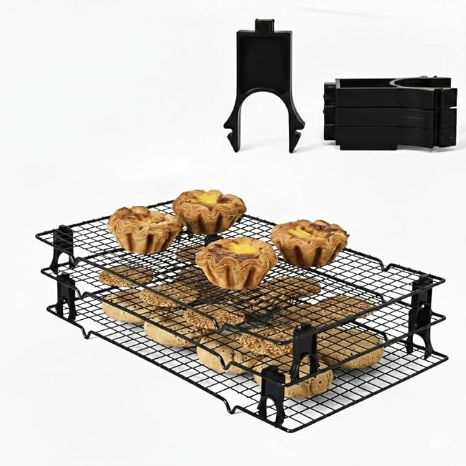 16Pcs Cooling Rack Stacker Clips – Stackable Cooling Rack Organizer for Baking Sheets & Wire Racks, Space-Saving Rack Stacking Clips for Cookies, Bread & Pastries, Black