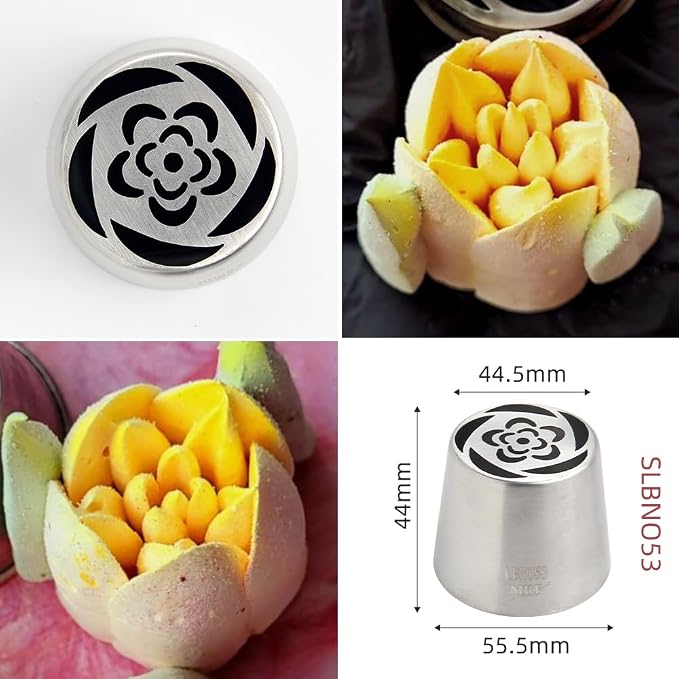 3 Pieces Stainless Steel Extra Large Russian Tulip Icing Tips Kit, Cupcake Dessert Marshmallow Piping Nozzle,1 Cleaning Brush for Cake Decorations,Pastry Baking Tools