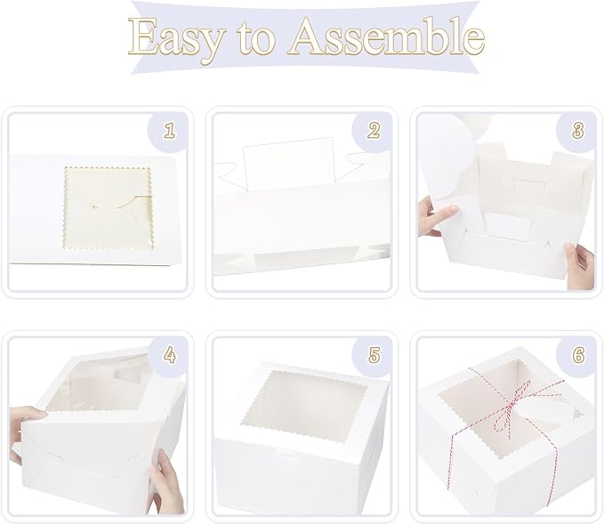 20Pcs 10 Inch Cake Boxes with Window, 10x10x5 Inches White Bakery Boxes, Cake Carrier Container for Pastries, Pie, Cookies, Chocolates, Cupcakes, Birthday Party, Wedding