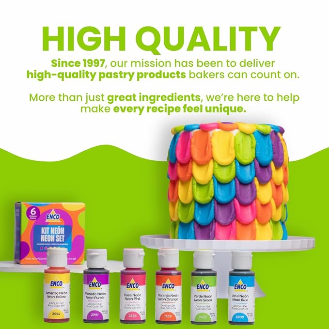 ENCO 6 Neon Food Coloring Gel Set 1.41 oz each (40 g)