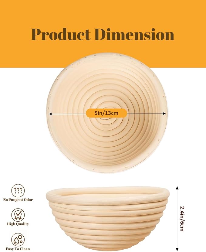 Banneton Bread Proofing Basket, Proofing Basket for Sourdough Bread Baking, Indonesian Rattan Bread Bowl Sourdough Bread Baking Supplies with Linen Liner (5" Round Basket x 3)