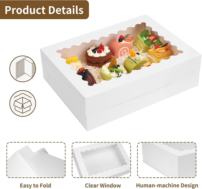 Moretoes 40pcs 14x10x4in Sheet Cake Boxes, Quarter Sheet Bakery Boxes with Window, for Pastry Baking Cake, Cupcakes, Donuts, Cookies, Pie Treat Packaging, White Large