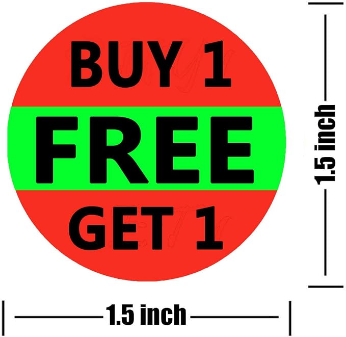 Buy One Get One Sale Retail Pricing Labels/Stickers, 1.5 inch Grocery Store Food Labels for Grocery Stores,Supermarkets,Delis,Bakeries,Convenience Stores (500Pcs)
