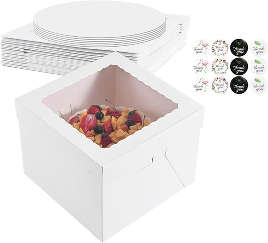 16pcs 12x12x8 Inches Cake Boxes,8pcs White Bakery Boxes with Window and 8pcs Boards,Cajas storage for 12 inch Cake box, Disposable Pie Box, Father's Day,Wedding, Birthday, Party