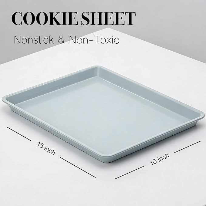 Ceramic Baking Sheet, Cookie Sheets for Baking 15x10", Non-Stick & Non-Toxic Ceramic Coating, 2.2mm Thick Aluminum Oven Trays for Cooking, PTFE & PFOA Free