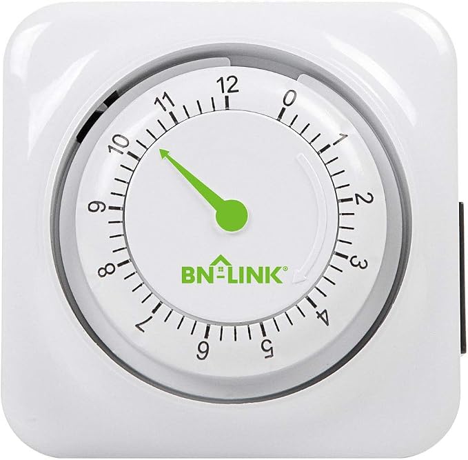 BN-LINK 12 Hour Indoor Mechanical Accurate Countdown Timer, 3-Prong Grounded Outlet, 15 Minute Increments, Energy Saving for Kitchen, Phone Charger, Lamps, Holiday Decoration 1875W, 1/2 HP, ETL Listed
