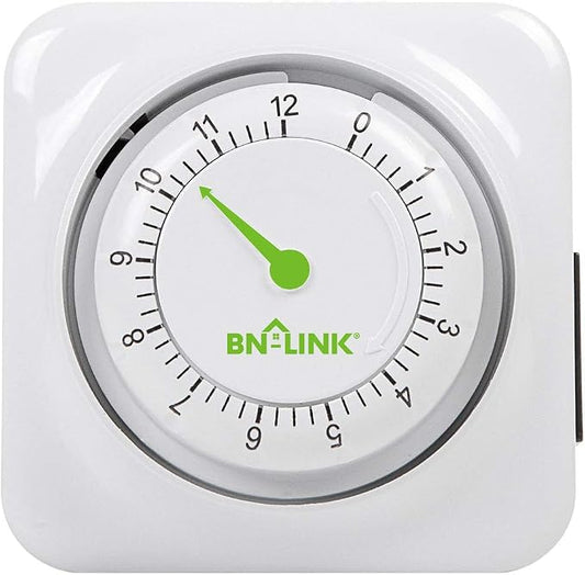 BN-LINK 12 Hour Indoor Mechanical Accurate Countdown Timer, 3-Prong Grounded Outlet, 15 Minute Increments, Energy Saving for Kitchen, Phone Charger, Lamps, Holiday Decoration 1875W, 1/2 HP, ETL Listed