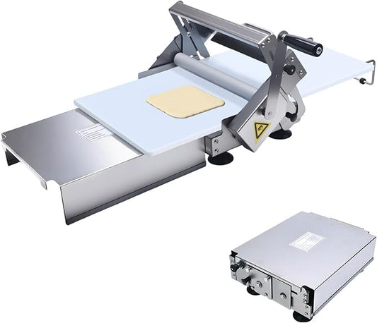 Folding Dough Rolling Machine，Stainless Steel Counter Top Dough Sheeter，Manual Dough Sheeter for Thicknesses from 0 to 25 mm, for Croissants, Pizza,Pasta, Pastry, Fondant,Puff (12in)