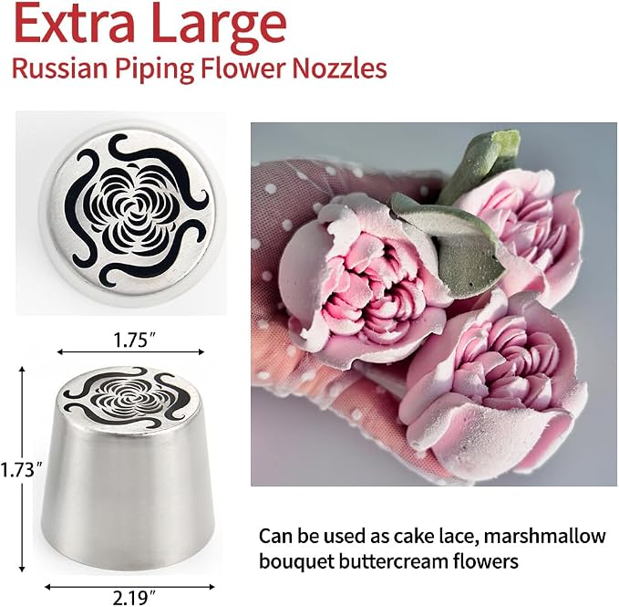 Extra Large Russian Piping Tips - Stainless Steel Flower Nozzles Set for Cake Decorating, Rose & Floral Icing Tips for Cupcakes, Cookies Professional Baking Tools (XXL, Style 70)