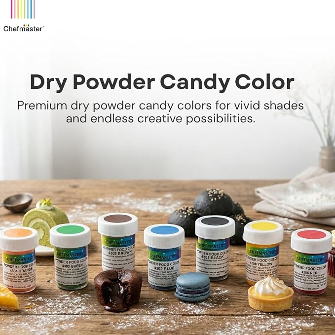 Chefmaster Black Dry Powder Candy Color | Vibrant Shades | Chocolate, Macarons, Fondant | Decorating | Professional-Grade Dye | Easy-to-Use | Manufactured in USA | 3 grams
