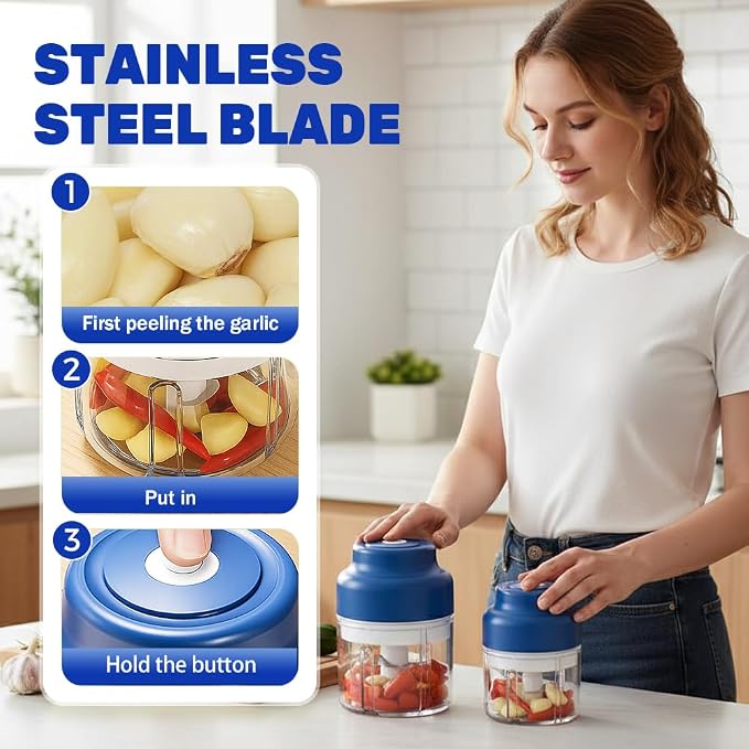 Electric Garlic Chopper, 2026 Mini Food Processor & Food Chopper for Kitchen, Portable Cordless Electric Garlic Crusher with 6 Stainless Steel Blades, Small Mincer for Onion Spices, Purple, 320ML