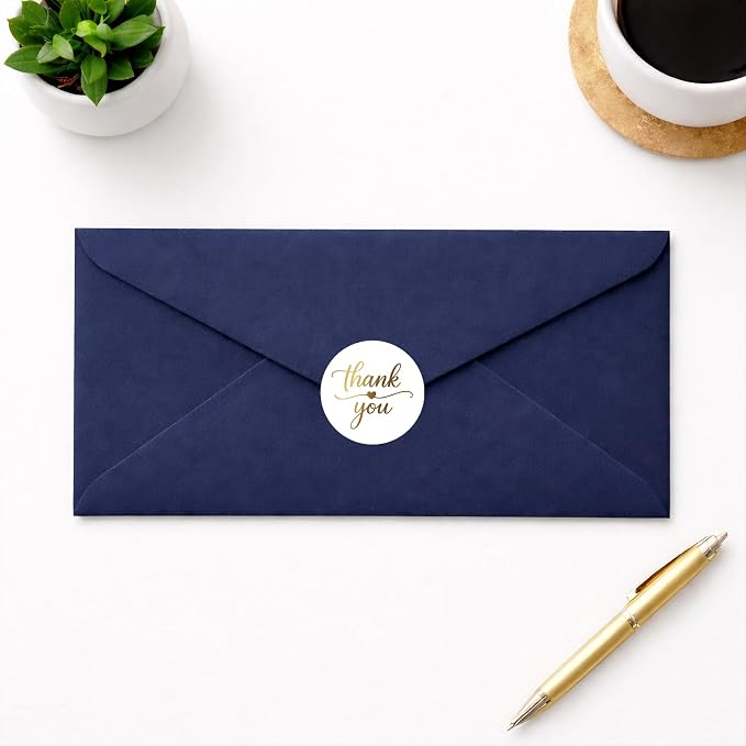 1.5 Inch Thank You Stickers with Gold Foil – 200 Pcs Elegant Thank You Stickers for Packaging, Small Business, Envelope Seals, Bakery, Wedding Favors
