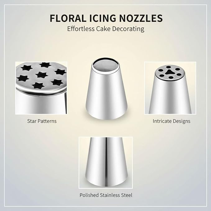 5 Pcs Russian Piping Tips Set, Extra Large Icing Nozzles for Cake Decorating, Rose Floral Design for Cakes, Cupcakes, Birthday Parties, Wedding, Stainless Steel