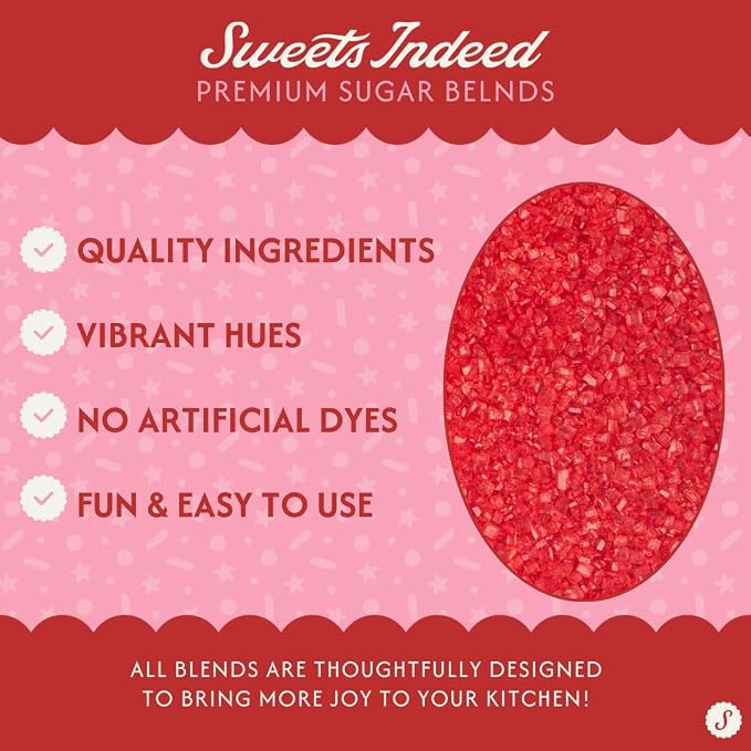 Sweets Indeed Red Decorating Sugar, Dye Free, Edible Sprinkle Mix, Perfect for Cake Decorations, Baking, Ice Cream, Cookies, Cupcake Topper 3.35 ounces