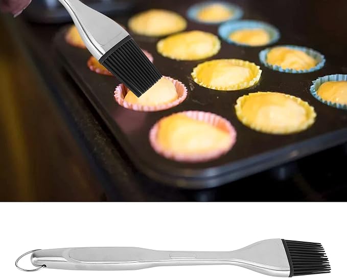 Silicone Basting Brush with Stainless Steel Handle - Heat Tolerant Up to 450°F for Grilling/Baking/Cooking - Non Shed Oil & Sauce Brush, Dishwasher Safe (New black handle)