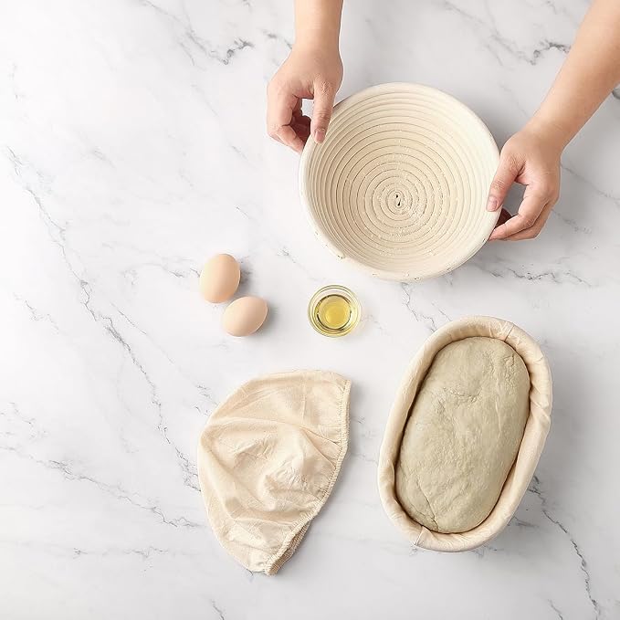 Saint Germain Bakery Premium Round Bread Banneton Basket with Liner - Perfect Brotform Proofing Basket for Making Beautiful Bread - (9 in. Round/10 in. Oval)
