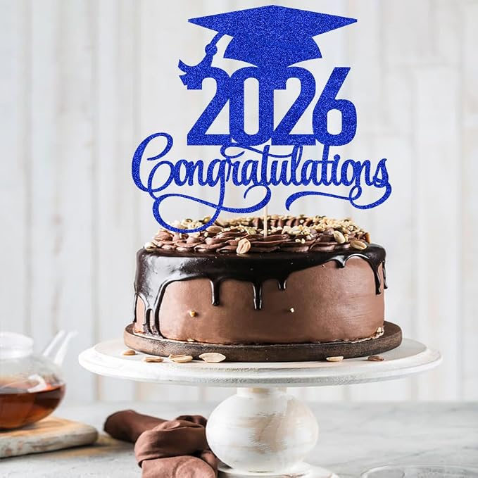 Glitter 2026 Congratulations Graduation Cake Topper,Congrats Grad Cake Decor - 2026 High School/College/Senior Graduation Party Decorations Supplies (2026Congratulations Dark blue.)
