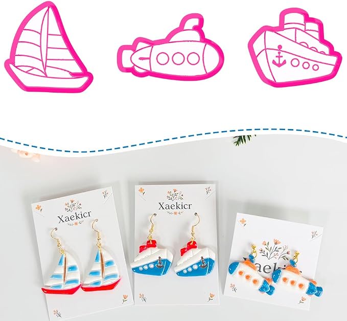 Xaekicr Nautical Boat Clay Cutters Set – 3pcs Polymer Clay Cutters for Earrings, Sailboat Submarine Cruise Ship Clay Molds, Clay Earring Cutters, Polymer Clay Tools for DIY Crafts
