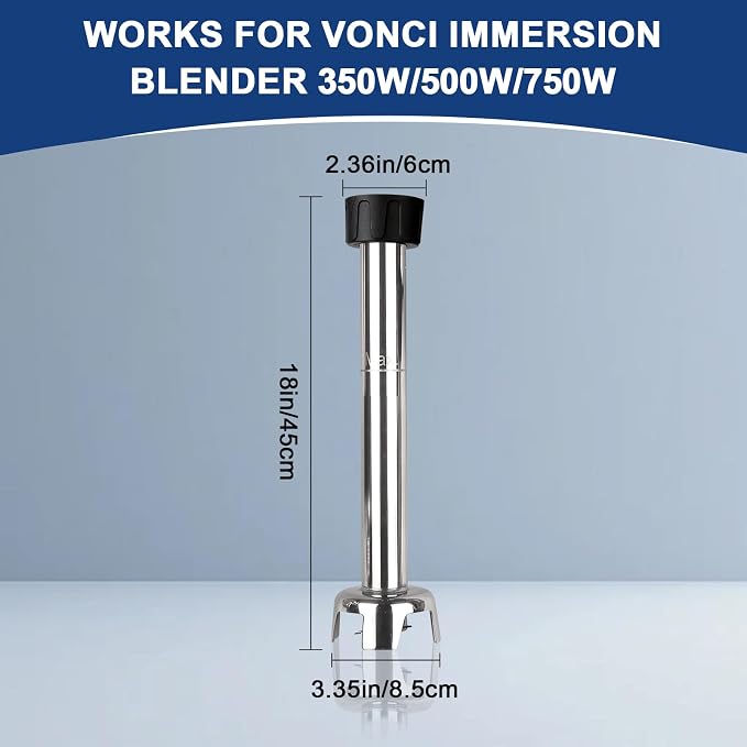VONCI 18inch Commercial Immersion Blender Detachable Shaft, 350W, 500W & 750W Compatible, Stainless Steel Removable Shaft.