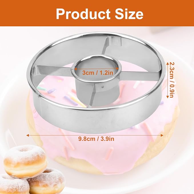 2pcs Professional Donut Cutter with Central Hole, 9.8cm/3.9in Stainless Steel Doughnut Mold Tool for Perfect Donuts Bagels Cookies Biscuits Baking & Pastry Making (Silver)