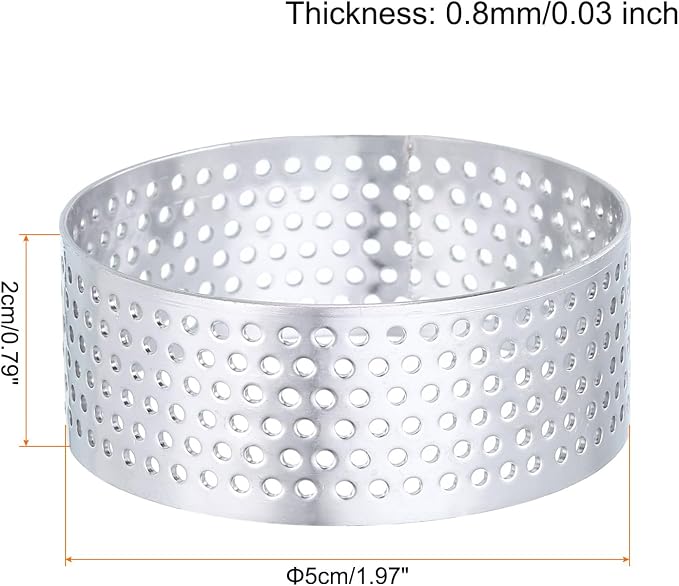 HARFINGTON Stainless Steel Tarts Rings 2" Perforated Metal Circle Baking Dessert Mousse Round Cake Ring Non Stick for Home Kitchen Food Cheese Making Tool