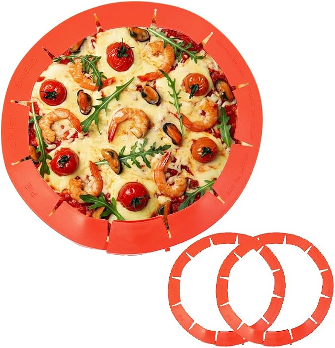 Adjustable Silicone Pie Crust Shield Protectors - BPA-free Kitchen Tool for Baking Pizza, Fits 8-11.5 Inches (Red-2pcs)