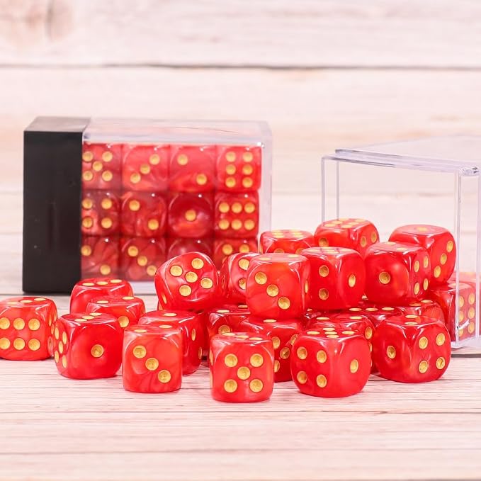 36 of Pack 12MM 6 Sided MINI Dice Set,Pearl Pattern Game Dice Set, 6 Sided Standard Dices for Yahtzee, Bunco or Teaching Math,with Portable Plastic Box(Red Pearl)