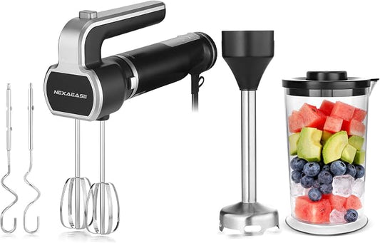 2-In-1 Hand Mixer Immersion Blender Electric Handheld, Portable Hand Blender Electric Mixer with Beater Dough Whisk & Blending Cup, Food Processor Kitchen Gadgets for Smoothies Baby Food Baking & Soup
