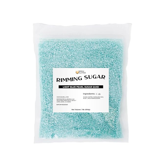 Brew Glitter - Light Blue Pearl Rimming Sugar (1LB, 1x Resealable Bag) Cocktail Garnish for Mixed Drinks & Refreshments