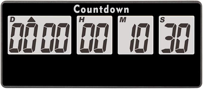 Jayron 9999 Day Digital Countdown Timer for Kitchen Office Desk LCD, Black | Magnetic back, 60-second alert, count-up after zero, pause and resume, classroom events, wedding dates, fridge and shelf use