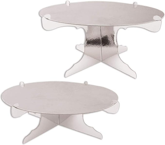 Beistle 2 Piece Durable Metallic Cake Stands For Weddings Anniversary Birthday Party Cupcake Holder Baby Shower Celebration Supplies, 4"-6" x 12.5", Silver