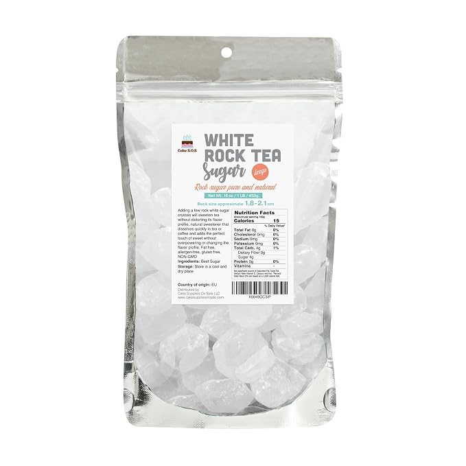Pure and Natural Large White Rock Sugar Crystals for Tea and Coffee, Pure and Natural, 1-Pound Bag