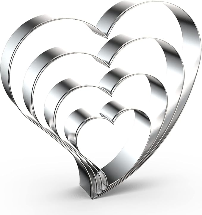 Heart Cookie Cutter Set Large/Small/Mini - 5 Inch, 4 Inch, 3 Inch, 2 Inch - 4 Piece Valentine's Heart Shaped Cookie Cutters Shapes Biscuit Molds for Baking - Stainless Steel
