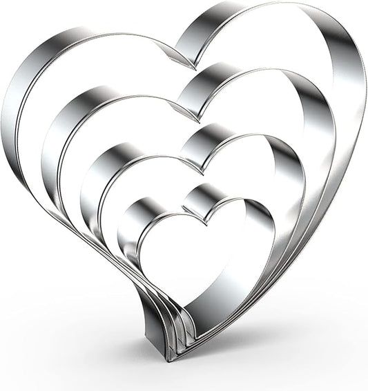 Heart Cookie Cutter Set Large/Small/Mini - 5 Inch, 4 Inch, 3 Inch, 2 Inch - 4 Piece Valentine's Heart Shaped Cookie Cutters Shapes Biscuit Molds for Baking - Stainless Steel