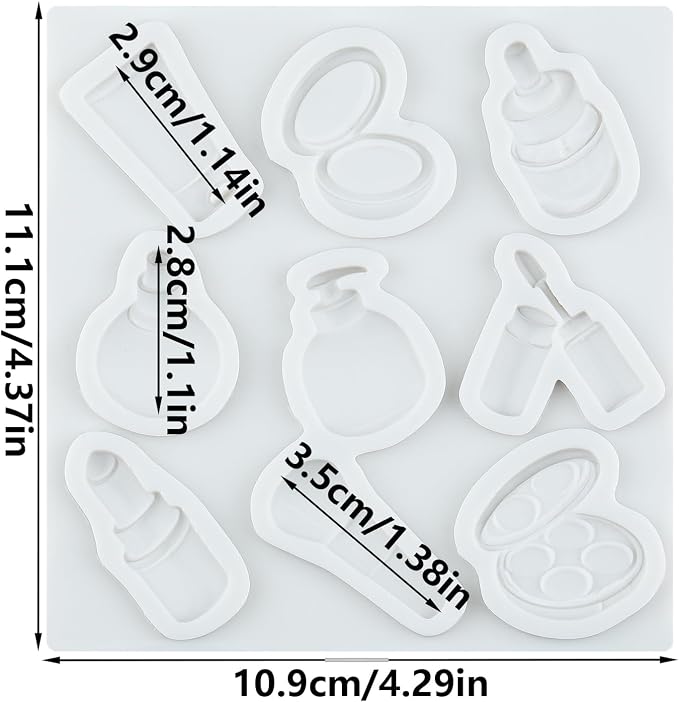 Makeup Theme Silicone Molds Lipstick Perfume Eye Shadow Makeup Brush Nail Polish Fondant Molds for Cake Decorating Cupcake Topper Candy Polymer Clay Chocolate Gum Paste