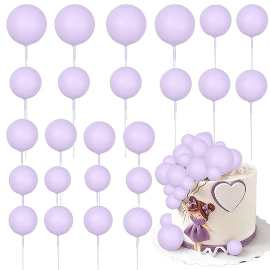 Gyufise 30Pcs Balls Cake Toppers Ball Cake Picks Foam Ball Shaped Cupcake Toppers Mini Balloons Baby Shower Cake Decorations for Wedding Enaggement Bridal Shower Birthday Party Supplies Light Purple