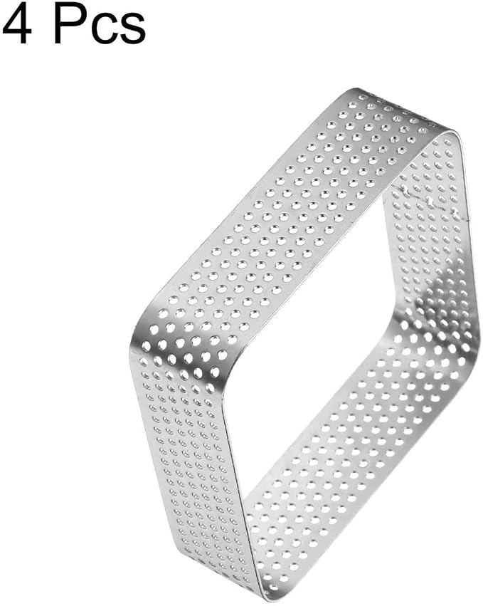 HARFINGTON 4pcs Perforated Cake Rings 2.76" Stainless Steel Square Tartlet Ring Nonstick Polishing Cake Mousse Ring Thickening Dessert Ring Tools for Baking Cake French Dessert Fruit