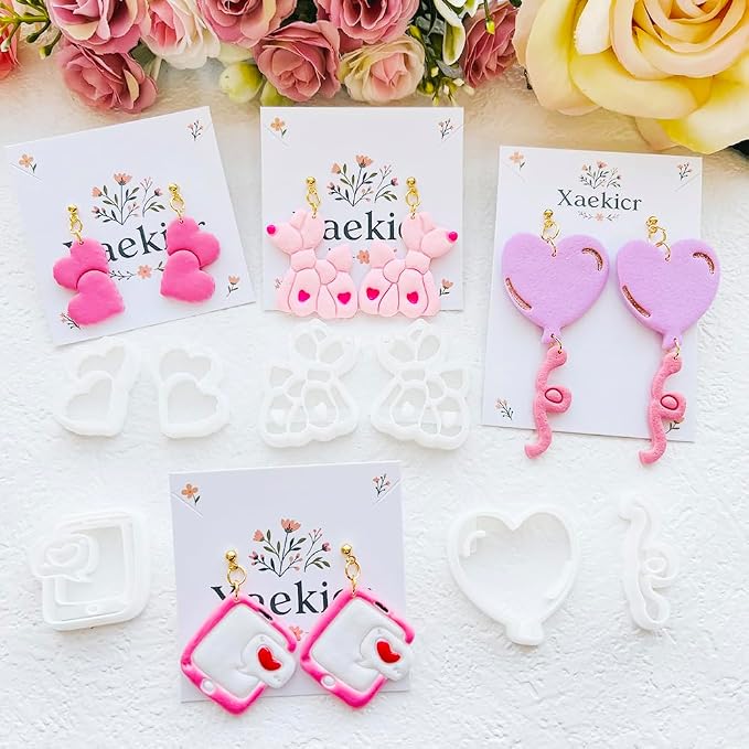 Valentine’s Day Polymer Clay Cutters Set – Romantic Polymer Clay Molds, Clay Cutters, Clay Earring Cutters, Clay Tools
