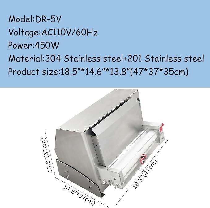 110V 450W Electric Pizza Press Machine 3"-12" Fully Automatic Pizza Dough Roller Sheeter Pastry Press Molding Machine Single Roll Pressing Machine