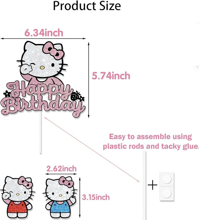 Birthday Cake Decorations, Cute Pink Glitter Happy Birthday Cake Toppers, Cartoon Party Supplies