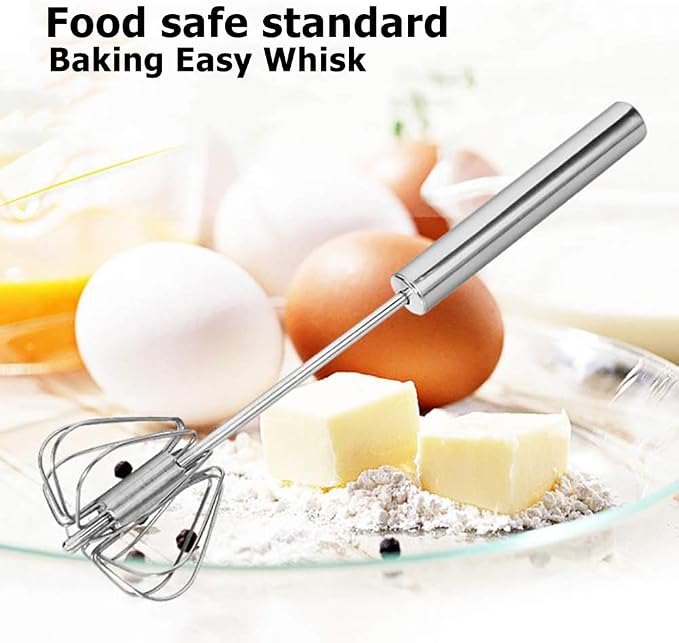 Stainless Whisks, 2 Pieces 10"/12" Hand Push Egg Beater Mixer, Non Electric Easy Whisk Just Pressing and Whisking Save Much Energy Kitchen Utensil for Blending, Whisking, Beating and Stirring