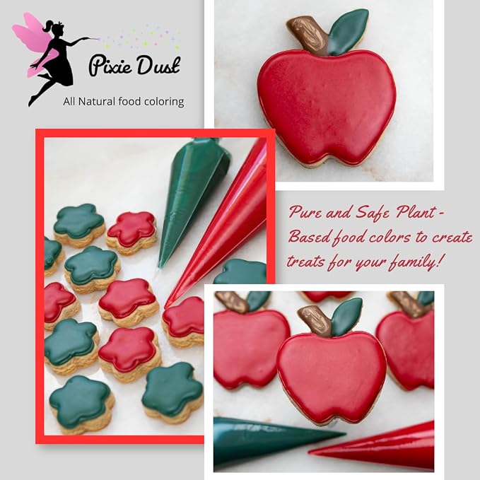 All Natural Red and Dark Green Food Coloring Powders Set | Perfect for cake decorating, cookie Frosting, Icing & Drinks | Dye Free, Plant-Based, Kosher, Flavorless | No Carmine, No Annatto | By Pixie Dust | 2 Jars (0.40 oz / 11g Each) 22gr Total
