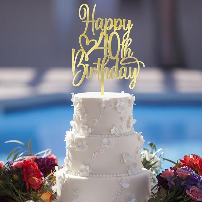 Acrylic Happy 40th Birthday Cake Topper - Cheers to 40 Years Cake Topper, 40 & Fabulous Cake Decoration for Hello 40th Birthday Anniversary Party Cake Decorations Supplies