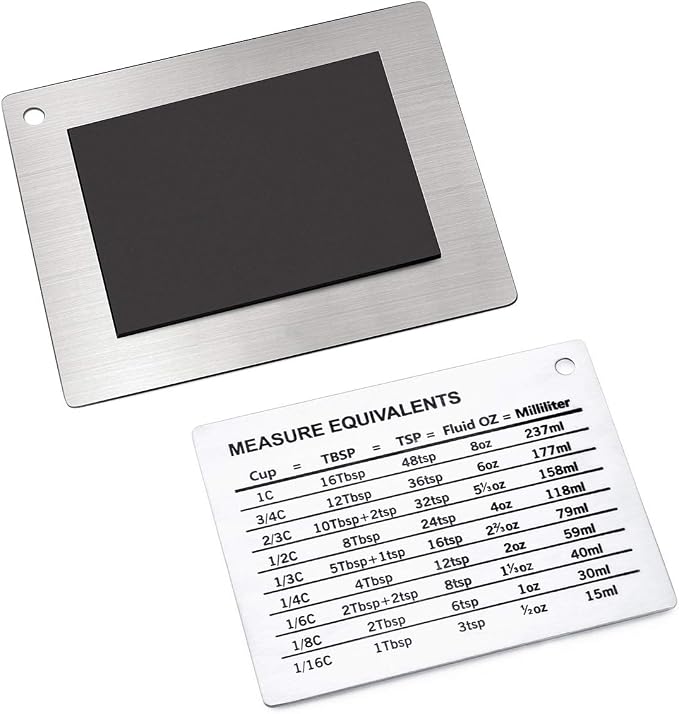 SOONHUA Measurement Conversion Refrigerator Magnet, kitchen Measurement Conversion Chart Stainless Steel Refrigerator Magnet for Cups Tablespoons Teaspoons Fluid Oz Milliliters